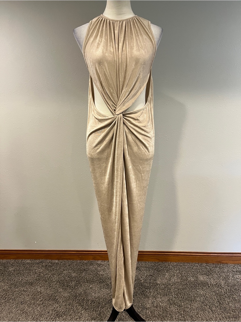Khaki Sleeveless Twist-Front‎ Maxi Dress